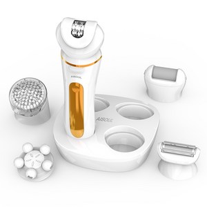 AISOUL 5in1제모기 5가지 기능 남녀공용 생활방수 제모기 세트 USB충전 수납거치대 KC인증 선물포장, 골드