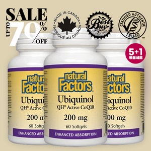 네추럴팩터스 유비퀴놀 코엔자임 코큐텐 200mg x 60정 5+1 유기농 아마씨 오일 오메가3 심혈관 항산화 Natural Factors Ubiquinol CoQ10, 6개