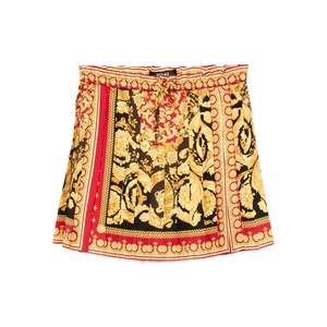 베르사체 바로코 프린트 플리츠 미니 스커트, 블랙계열+레드계열, Italy 40(KR 55)