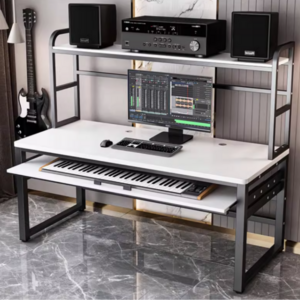 미디데스크 건반 피아노 오르간 테이블 전자 음악 작업용 원목 조립식 뮤지션 책상 녹음, 화이트+블랙160cm