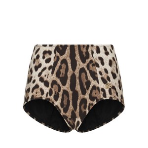 돌체앤가바나 레오파드 프린트 하이웨이스트 비키니 브리프, 브라운계열+블랙계열, Italy 4(KR 55-66)