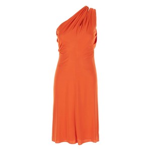 베르사체 원숄더 드레이프 미디 드레스, 오렌지계열, Italy 42(KR 66)