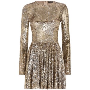 돌체앤가바나 시퀸 장식 플리츠 미니 드레스, 골드계열, Italy 38(KR 33)