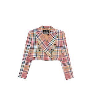 비비안웨스트우드 더블 브레스티드 체크 재킷, 베이지계열+핑크계열, Italy 42(KR 66)