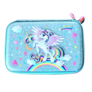 [어린이제품 안전확인]조이앳리빙 초등학생필통 초등 강남 여아 유니콘캐릭터 eva 대용량 필통 4본연필세트포함, 연녹색