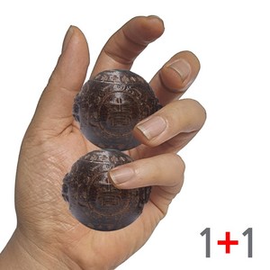 [1+1] 손안에 쏙 (원목 지압볼 A타입 길상여의 1p+1p) 나무 향목 마사지볼 지압 스틱 맛사지 안마기, 다크브라운, 2개