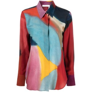 끌로에 아트 프린트 실크 셔츠