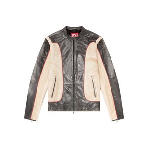 디젤 L-Evert 레더 바이커 재킷, 베이지계열+블랙계열, Italy 52(KR 110)