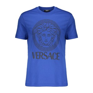 베르사체 로고 프린트 크루 넥 티셔츠, 블루계열, Standard M(KR 100)