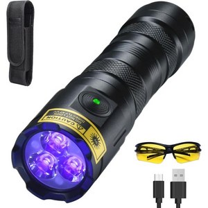 DARKDAWN 캠핑 손전등 후레쉬 LED 다크 고출력 UV 395nm USB 충전식 3 자외선 휴대용 20W 미니 블랙 라이트 우드 램프 수지 경화 스팟 전갈 애완견 소변 용, 1개