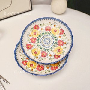 BLOWFISHFUGU 폴란드 에스닉 파스타접시 샐러드 접시 가정용 채반 예쁜접시 20.3CM, 20.3*4cm, 블루, 2개