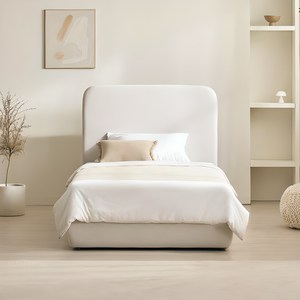 스칸디아 데니아 하이 헤드보드 기능성 아쿠아텍스 호텔 침대 프레임, 아이보리, 슈퍼싱글