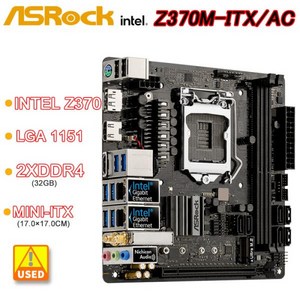 인텔 Z370 Mini-ITX 마더보드 ASRock Z370M-ITX/ac LGA 1151 DDR4 32GB PCI-E 3.0 M.2 USB3.1 지원 8 세대, 한개옵션0, 1개