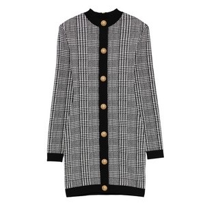 발망 버튼 장식 니트 미니 드레스, 화이트계열+블랙계열, France 38(KR 66)