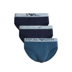 엠포리오아르마니 로고 웨이스트밴드 브리프 3팩 세트, 블루계열, S