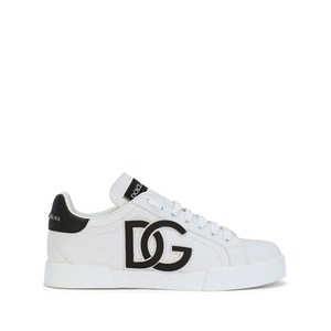 돌체앤가바나 포르토피노 로고 태그 레더 스니커즈, Europe 37(KR 240), 화이트계열+블랙계열