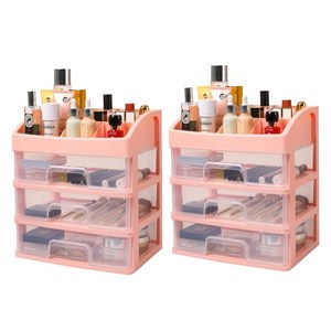 BuyChoo 4단 화장품 수납함, 대형, 핑크, 2개