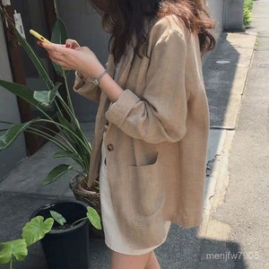 FANSYLI 여성 조추 린넨자켓 얇은 루즈핏 정장코트230626F01