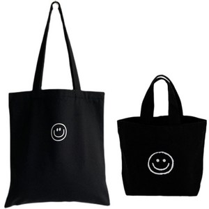 [2종 세트] 스타일라이즈 스마일 캔버스 숄더 에코백