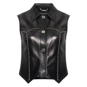 베르사체 레더 민소매 셔츠