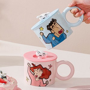 Keyiyijia 짱구 뚜껑 머그잔 2개입