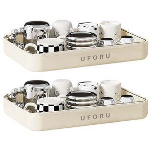 엠토이 x UFORU 컵 정리 선반 ZW-176 물빠짐 컵 그릇 식기 보관 트레이 수납 선반 건조대, 1단, 크림 화이트, 2개