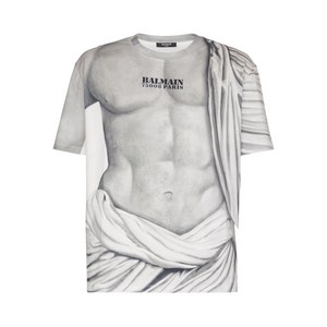 발망 로고 조각상 프린트 코튼 티셔츠, 그레이계열, Standard S(KR 100)