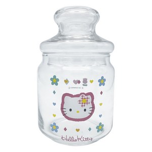 산리오 글라스 캐니스터 꽃을 단 얼굴 타입 헬로 키티