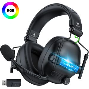 WESEARY 무선 게이밍 헤드셋 WG2 가상 7.1 채널 2.4G 저지연 초경량 3D 사운드 RGB 노이즈 캔슬링 마이크