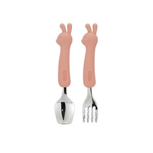 에디슨 유아 실리콘 스푼 포크 케이스 세트, 토끼핑크, 스푼 + 포크 + ..., 1세트