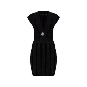 발망 장식 체스트 V넥 드레스, 블랙계열, France 40(KR 66)