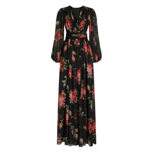 돌체앤가바나 플로럴 긴소매 맥시 드레스, 블랙계열+레드계열, Italy 38(KR 33)