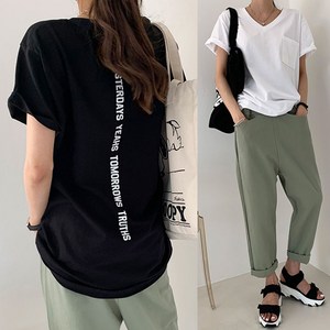 마이쏭 여성 빅사이즈 여름 반팔티 캐주얼 꾸안꾸 타투V넥루즈핏티