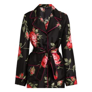 돌체앤가바나 플로럴 프린트 벨트 블라우스, 블랙계열+레드계열, Italy 42(KR 55)