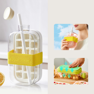 SMABAT 아이스 메이커 보틀 휴대용 아이스볼 아이스 트레이 2in1 얼음틀 물병 800ML 컵 밴드 빨대 포함, 21.7*10.8, 화이트, 1개