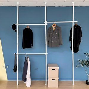리빙해피 기둥식 행거, 3단 스틸파이프, 철재 조립 필요 옷, 가방, 모자, 화이트, 250x270cm