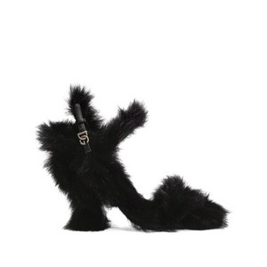 돌체앤가바나 퍼 트리밍 버클 샌들 105mm, Europe 38(KR 250), 블랙계열