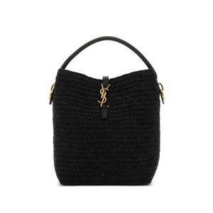 생로랑 르 37 라피아 레더 트리밍 버킷 백