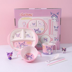 우허 쿠로미 캐릭터 식판 5종 세트, 접시 + 양수 그릇..., 핑크 + 화이트, 1세트