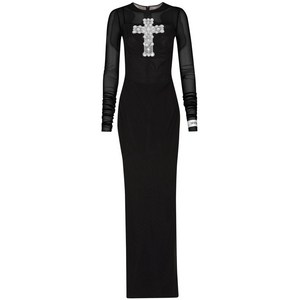 돌체앤가바나 크로스 장식 롱 튤 드레스, 블랙계열, Italy 44(KR 66)