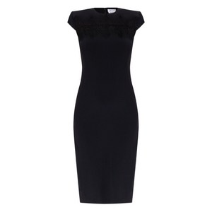 알렉산더맥퀸 캡 소매 레이스 자수 미디 드레스, 블랙계열, Italy 42(KR 66)