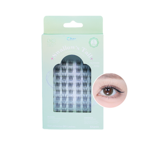 Char 핸드메이드 할로 피더 콜렉션 스왈로우 테일 인조 속눈썹, 블랙, 1개