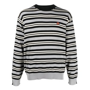 겐조 플로럴 자수 스트라이프 스웨터, 그레이계열+블랙계열, Standard M(KR 100)