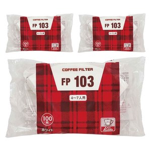 칼리타 커피 필터 화이트 4-7인용 FP103, 100개, 3개