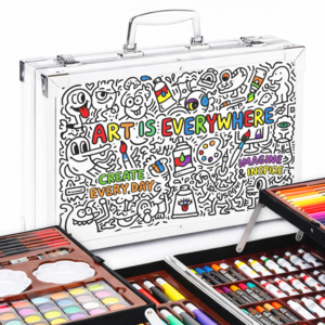 비콘 미술도구세트 145P 4단 알루미늄 케이스 휴대용 아트박스 색연필 물감 세트, 화이트, 1개
