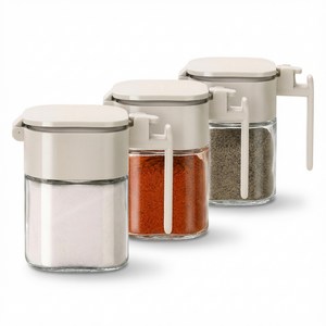 원터치 조미료통 분리형 스푼보관통, 유리 양념통(1p), 1세트