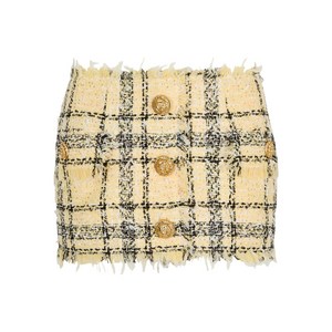 발망 글리터 트위드 미니 스커트, 옐로우계열+블랙계열, France 40(KR 66)