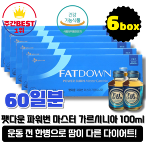 [본사정품][당일출고] CJ 팻다운 파워번 마스터 가르시니아 100ml x10병 6박스 흡수 빠른 액상형 다이어트 에너지 음료, 60개