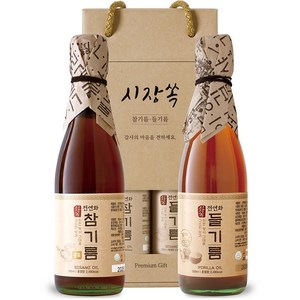 시장쏙 전연화 참기름 골드 + 전연화 들기름 프리미엄 선물세트 1호, 350ml, 1세트
