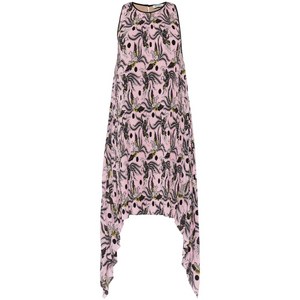 겐조 버드 프린트 플리세 미디 드레스